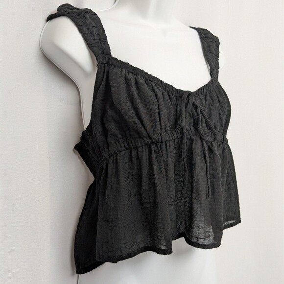 Lotus & Lavender Black Ruffle Strap Smocked Back Babydoll Top XL Whimsygoth Y2K - Picture 3 of 5